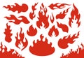Blazing fire flames. Flaming red wildfire fiery or racing flame. Blazing hell inferno fire icons illustration set Royalty Free Stock Photo