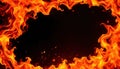 Blazing Fire Frame Border Design on Black Background Royalty Free Stock Photo