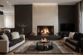 Blazing fire in living room of luxury architect designed Australian house Royalty Free Stock Photo