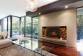 Blazing fire in luxury architect designed Australian house Royalty Free Stock Photo