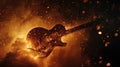 A blazing guitar solo ignites the stage as sparks and smoke fly from the instrument with every strum Royalty Free Stock Photo