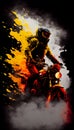 Blazing Motorcyclist on moto in fire, burning racing, AI generate.