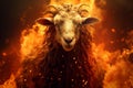 Blazing Nightmare sheep with fire flames. Generate ai