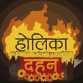 Blazing Pyre for Holika Dahan Celebration in Sanskrit, Vector Illustration