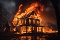 Blazing residence, flames devouring an aged house in a conflagration