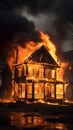 Blazing residence, flames devouring an aged house in a conflagration