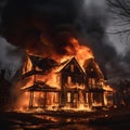 Blazing residence, flames devouring an aged house in a conflagration Royalty Free Stock Photo