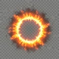 A blazing ring of fire with orange and yellow flames on a transparent background Royalty Free Stock Photo