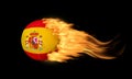 Blazing Soccer Ball With Spain Flag on Fire Isolated on Black Background Royalty Free Stock Photo