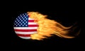 Blazing Soccer Ball With US Flag on Fire Isolated on Black Background Royalty Free Stock Photo