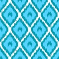 Blbe and white simple geometric ikat asian traditional fabric seamless pattern, vector