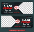 Black friday mega sale banner, social media facebook cover with black background Royalty Free Stock Photo