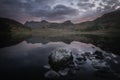 Blea tarn and Langdale pikes catching the first morning light Royalty Free Stock Photo