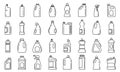 Bleach bottle icons set, outline style