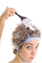 Bleaching hair with bleach upclose