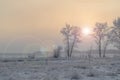 Bleak, gloomy, dark winter frosty landscape