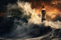 Bleak Lighthouse storm winter. Generate Ai Royalty Free Stock Photo