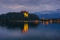 Bled Castle at Bled Lake in Slovenia at Night Royalty Free Stock Photo