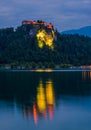 Bled Castle at Bled Lake in Slovenia at Night Royalty Free Stock Photo