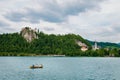 Bled castle with boat and lake in Slovenia