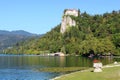Bled Castle from Lake Bled shore at Bled, Slovenia Royalty Free Stock Photo