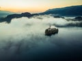 Bled castle on lake in foggy autumn morning,SLovenia Royalty Free Stock Photo