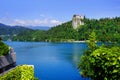 Bled lake and its imposing castle in the background. Royalty Free Stock Photo