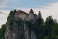 Bled castle, Slovenia in sunset Royalty Free Stock Photo