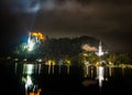 Bled castle St. Martin`s Parish church beautiful night view Royalty Free Stock Photo