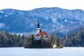 Bled church in Slovenia during early spring.