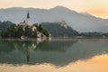 Bled island and castle at dawn, Slovenia Royalty Free Stock Photo