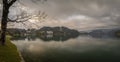 Bled lake in dark cloudy spring morning in town Bled 03 31 2023 Royalty Free Stock Photo
