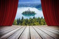 Bled lake, the most famous lake in Slovenia with the island of the church Europe - Slovenia - concept image with open theater