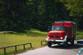 Bled, Lake Slovenia - July 31, 2019: 1974 Mercedes-Benz L 1113 4x4 fire truck, firefighter. The oldtimer retro car