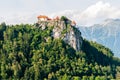 Bled medieval castle perched atop a steep cliff Royalty Free Stock Photo