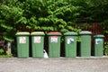 Picture of several recycling garbage bins for domestic use, aimed at recycling waste in Slovenia Royalty Free Stock Photo