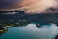 Bled, Slovenia - Beautiful aerial view of Lake Bled Blejsko Jezero with the Pilgrimage Church of the Assumption of Maria Royalty Free Stock Photo