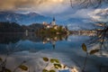 Bled, Slovenia - Beautiful autumn sunrise at Lake Bled with the famous Pilgrimage Church of the Assumption of Maria Royalty Free Stock Photo