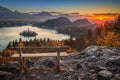 Bled, Slovenia - Beautiful panoramic skyline autumn view with hiBled, Slovenia - Beautiful panoramic skyline autumn view with hill Royalty Free Stock Photo