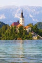 Bled, Slovenia. Island in the middle of the lake with church Royalty Free Stock Photo