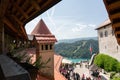 Bled castle yard, touristic attraction crowd at summer