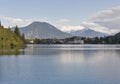 Bled town cityscape with lake and Alp mountains Royalty Free Stock Photo