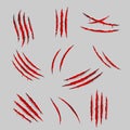 Bleeding scratches monster animal claws torn material blood set isolated design vector illustration Royalty Free Stock Photo