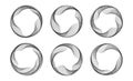 Blend dotted line circle frames set. Black round border collection. Curved wave dot stripe circle shapes. Circular tech
