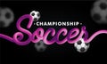 Blend text Soccer with footballs on black background for Championship concept.