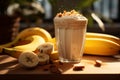 Blended Banana coffee at the beach cafe. Image generated by AI Royalty Free Stock Photo