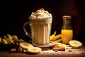 Blended Banana coffee with cream and topping. Image generated by AI Royalty Free Stock Photo