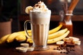 Blended Banana coffee on the table. Image generated by AI. Royalty Free Stock Photo