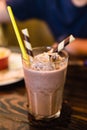 Blended chocolate drinking with wafer sticks at the restaurant in Chiang Mai, Thailand