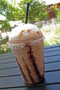 Blended coffee Drink on Picnic Table